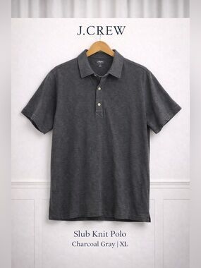 J.Crew Slub Knit Polo Charcoal Gray Cotton Short Sleeve Shirt XL